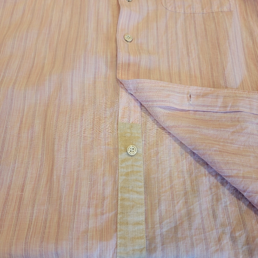 Tommy Bahama‎ Men's Sand Linen Valencia Stripe Short Sleeve Shirt Rose - Picture 13 of 14